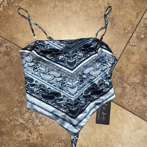 NWT Medium, silky, cropped, tie back blouse